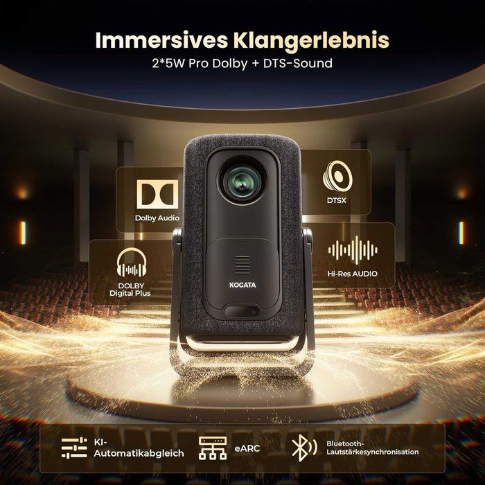 Proiector inteligent 4K | Dolby Audio și DTS | Focus automat și trapez 6D | HDR10+, WiFi 6 și Bluetooth 5.4 | Home Cinema