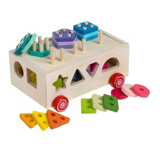 Дървена количка сортер-21.5x13.5x13 см./сортер