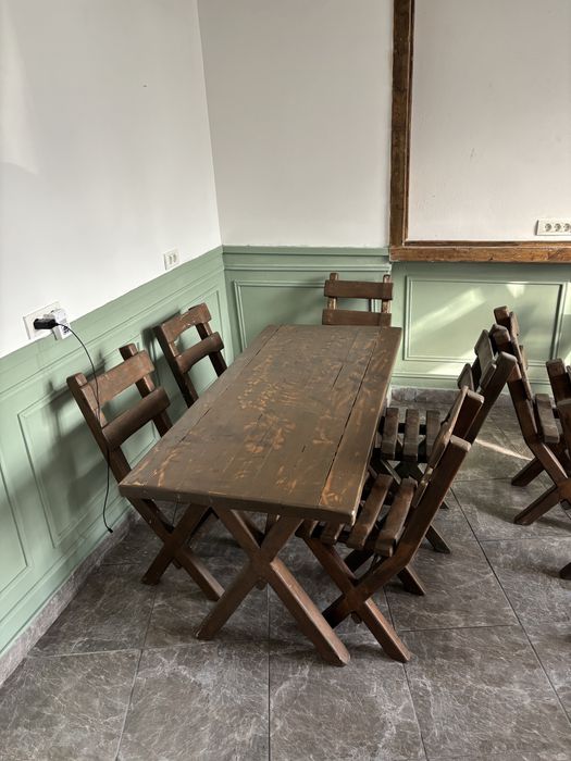 masa de lemn cu 6 scaune