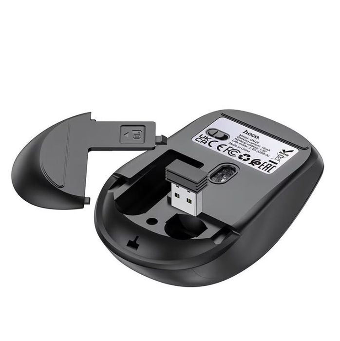 Mouse Wireless Hoco GM28, 2.4G, Negru/Gri-Metalic
