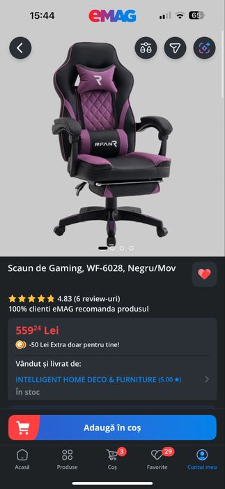 Scaun de Gaming, WF-6028, Negru/Mov