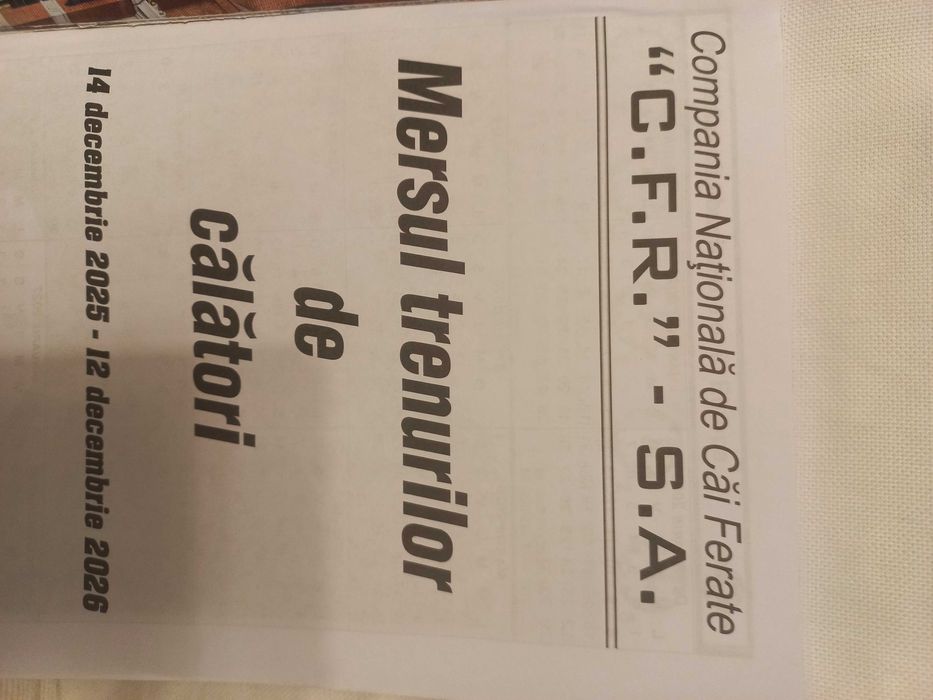 Mersul trenurilor de calatori 2025-2026