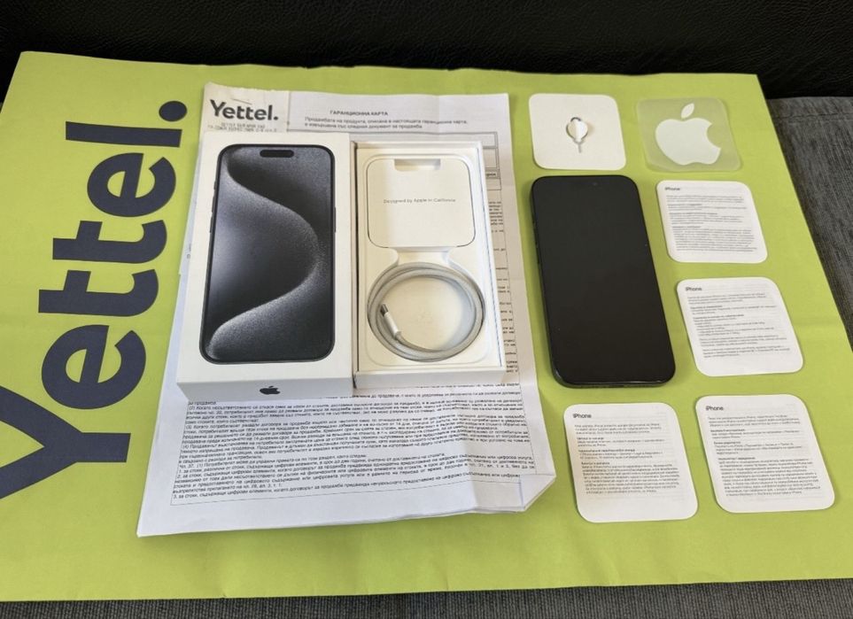 ***КАТО НОВ 256GB iPhone 15 Pro Yettel Гаранция 2026 Titanium Blue