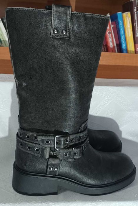 Cizme biker, femei, BERSHKA (piele, mărimea 39)