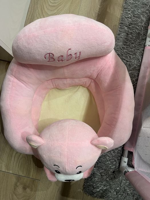 Фотьойл за бебе с облегалка и поставка за крачета - Розово мече