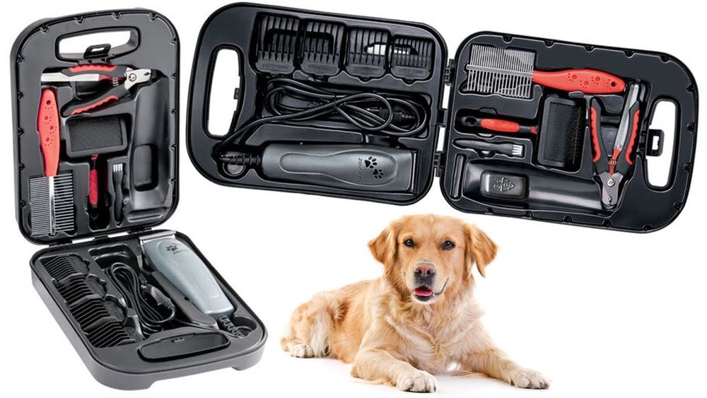 Set premium aparat/mașină tuns părul animalelor (tuns pisici, tuns câini) trimmer nou, la cutie, cu foarfeci si accesorii