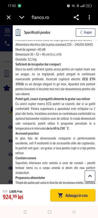 Cuptor electric cu 2 plite electrice Vision Chef VCE372PA, Putere totala 2500 W, Putere cuptor 1300 W, 3 functii coacere, Alb
