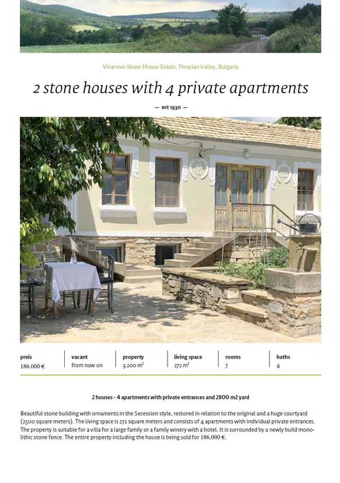 Romatic 2 stone houses with 4 private apartments, www.vinarovo-wine-estate,com Stara Zagora