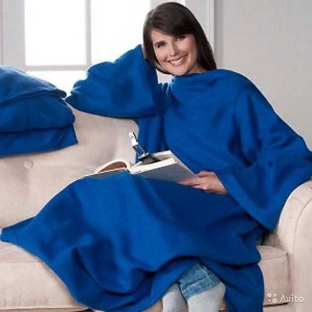 Patura cu Maneci Snuggie, Albastra, Stil Hanorac