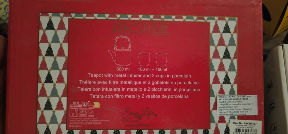 Set ceainic Set ceainic si 2 cesti Atmosphere Easy Life, portelan, alb