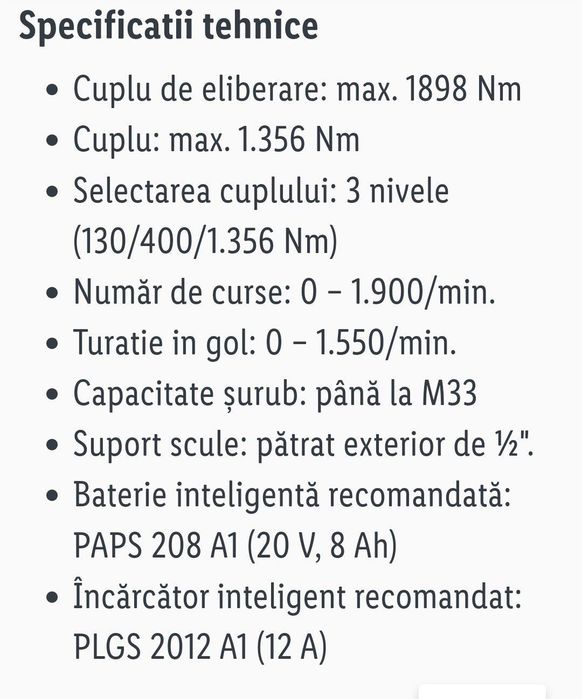 Parkside B4  performance 1898Nm pistol nou roti 20V cu impact percutie
