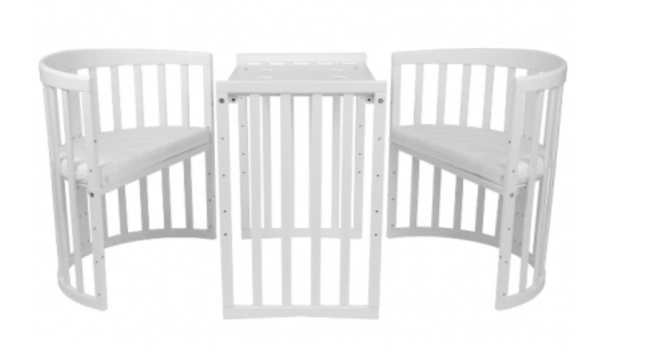 Pătuț oval 7în1 cu saltea Waldin Alb