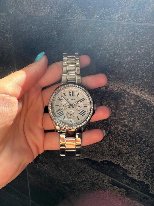 Ceas Fossil dama argintiu cu cristale,cronograf, cutie originala