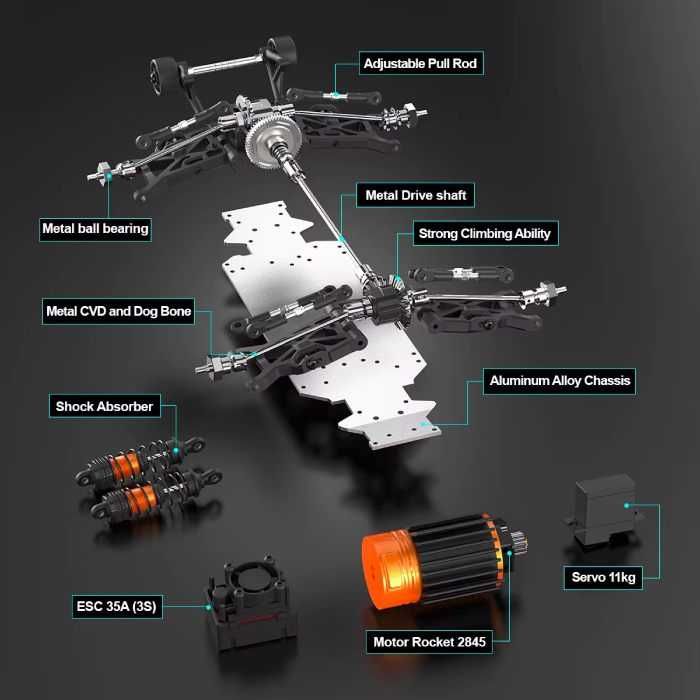 Mini monster PT14R 1:14, brushless, 80км\ч, Червено