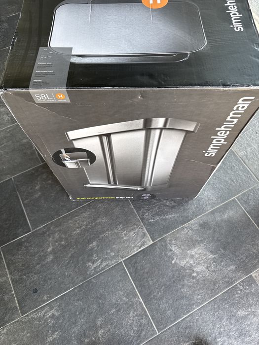 Cos de gunoi cu pedala, dublu compartimentat, 58 L, inox - simplehuman, nou