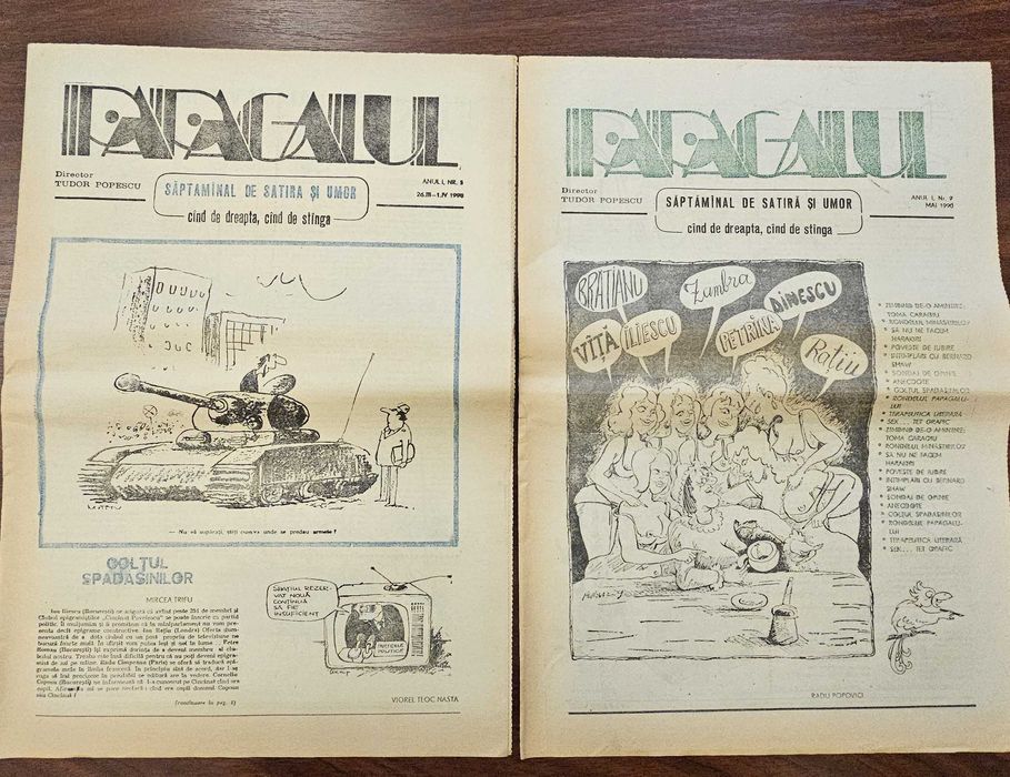 Lot 11 Reviste Satiră și Umor 1990 (Papagalul nr 1, Spinul nr 1, Fraierul Român)