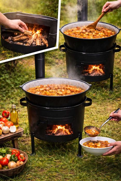 Ceaun 40L cu Suport Metalic Set Gatit Outdoor Gradina