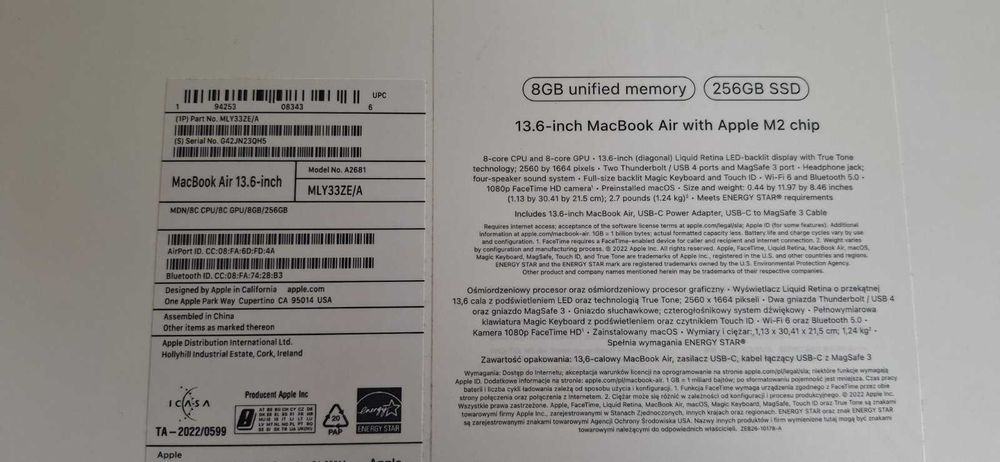 MacBook Air 13.6 A2681  01716-26