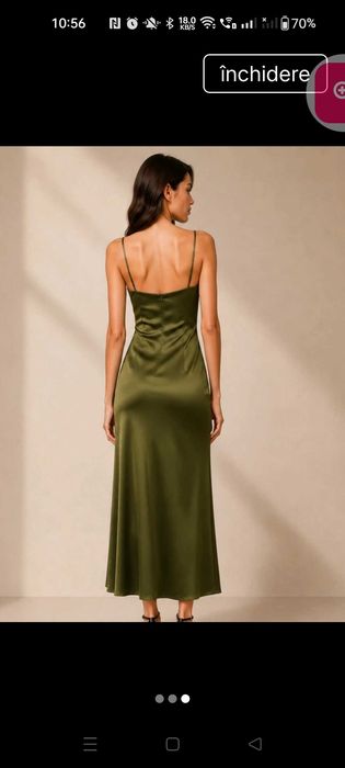 Rochie din satin verde olive de la Zara