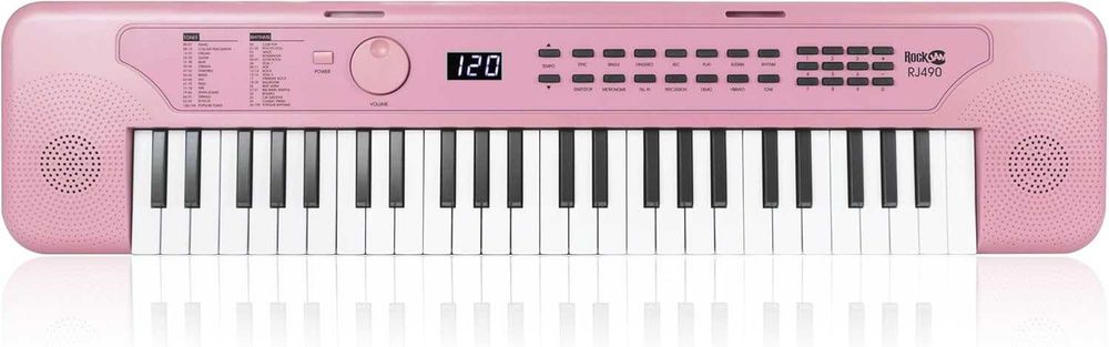 Синтезатор 49 клавиша Електронно пиано RockJam USB Черно Розово Зелено