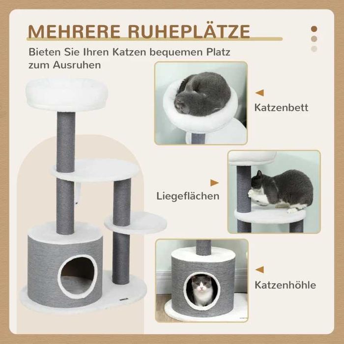 Дърво за котки PawHut с 1 котешка пещера, 1 котешко легло, 2 платформи