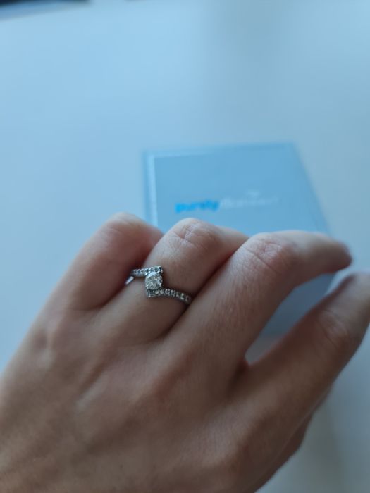 Inel de logodna, aur alb 18K și diamante