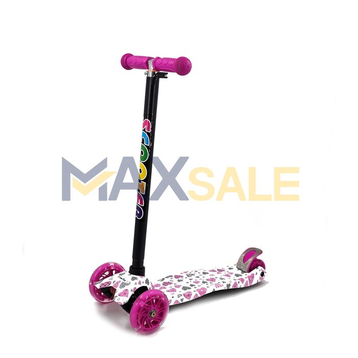 Детска тротинетка с 3 светещи колела розово със сърца скутер колело