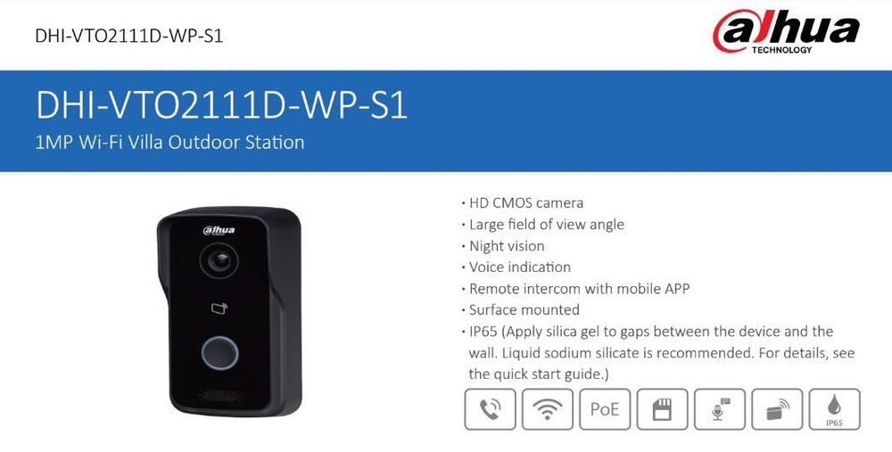 Videointerfon DAHUA model Wi-fi, PoE, IP65