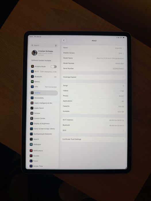 iPad Pro 12.9" M1 (Gen 5) 128GB Wi-Fi Space Gray - Stare impecabilă