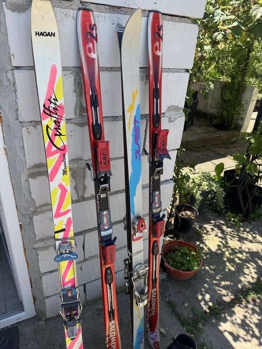 3 perechi de Schiuri Salomon ski / Hagan / Duret iarna + Winter Clăpari Dachstein – Stare Bună