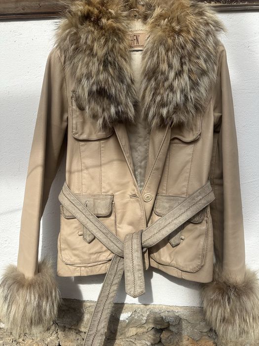 Италианско кожено яке с кожена яка и маншети