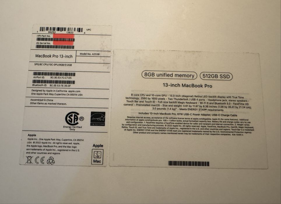 MacBook Pro 13” M2 2022 (8gb/512ssd) с коробкой, состояние отличное