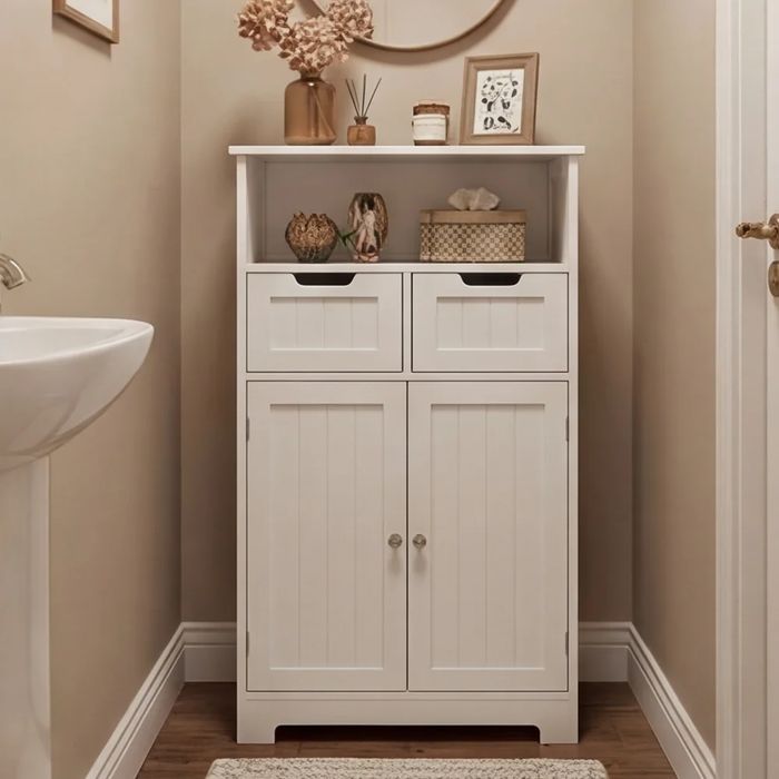 Многофункционален Бял Шкаф за Съхранение с Класически Дизайн