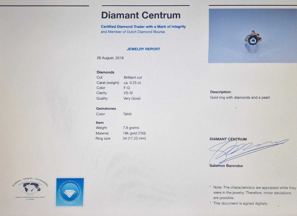 Inel cu diamnate si perla 18K