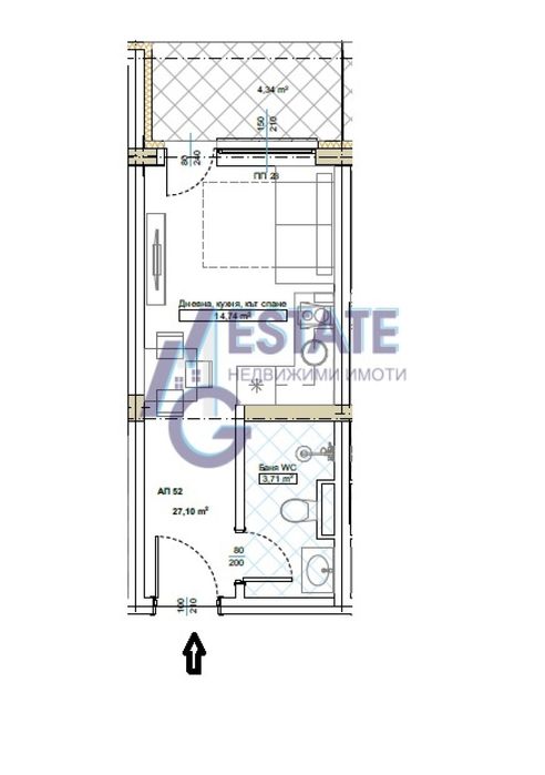 Едностаен апартамент тип студио в новострояща се сграда в гр.