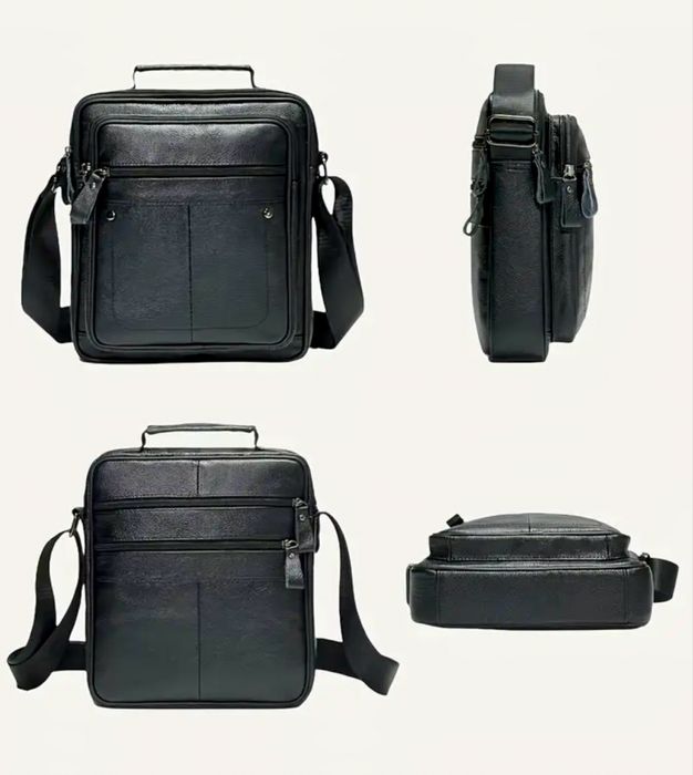 Мъжки елегантни кросбоди чанти с два размера /Черна естествена кожа!