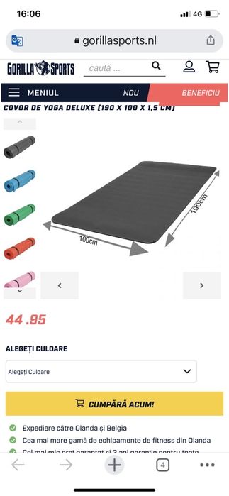 Covor sala saltea yoga Deluxe (190 x 100 x 1,5 cm) made in Germany noi