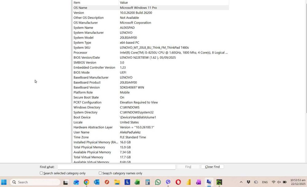 Lenovo ThinkPad T480s Intel 1.6 GHz 16GB RAM
