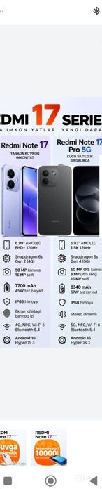 Redmi note 17 note . 1 haftali sotiladi 2 ta