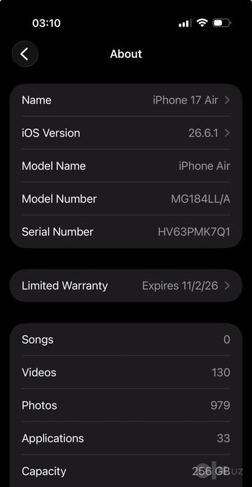 Iphone 17 Air 256 GB black 2 sim