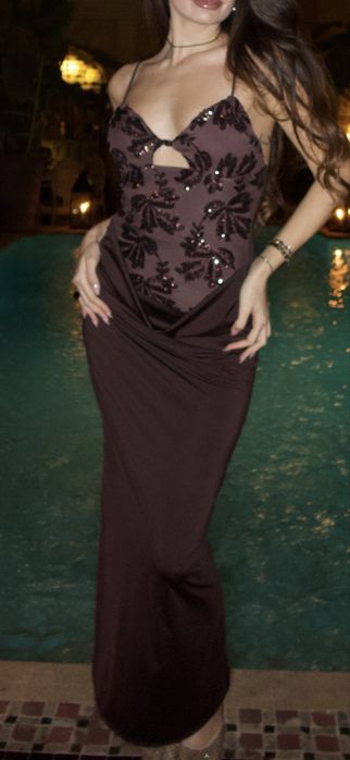 Кафява дълга официална рокля