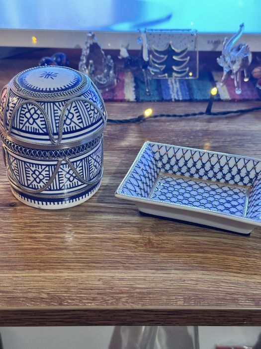 Уникално ръчно изработена кутия за бижута от Мароко от костен порцелан