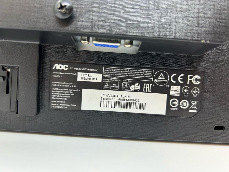 Monitor LED TN AOC 18.5", Wide, VGA, E970SWN, Negru -D-