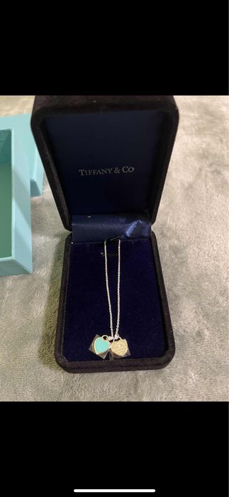 Colier Tiffany & Co. - Double Heart Tag (Argint 925 & Email bleu)