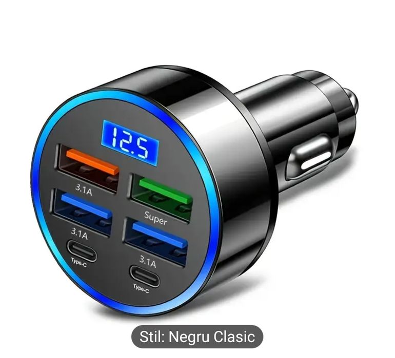 Încărcător auto, 6 porturi USB/2 USB Type C