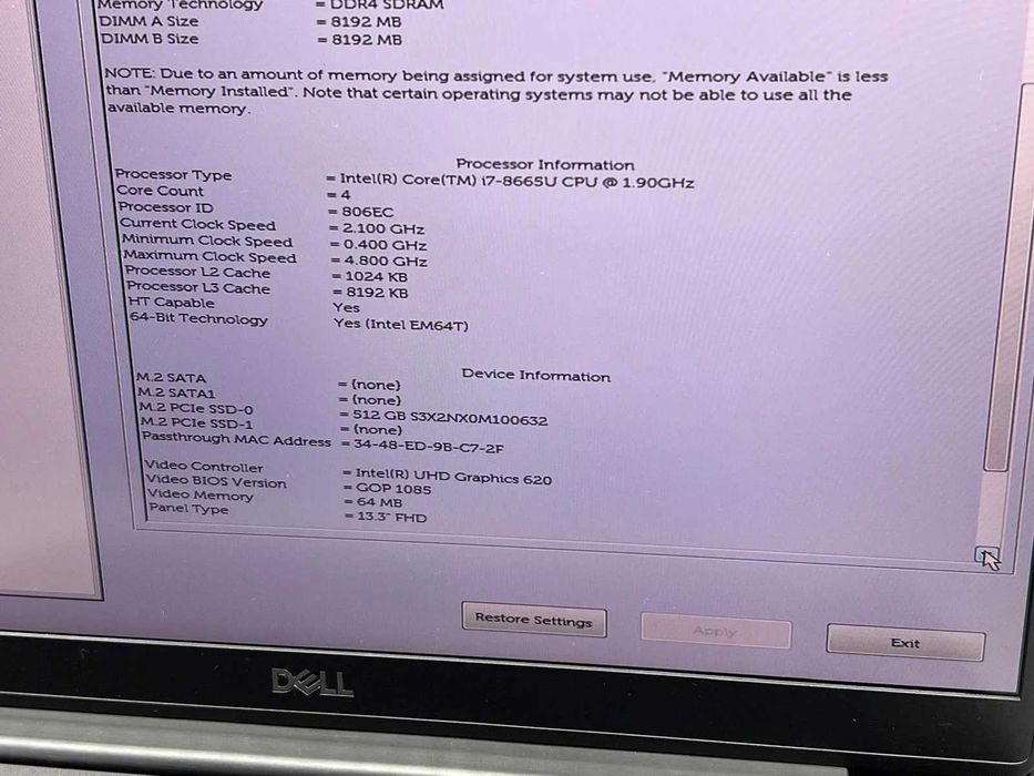 Laptop SH Dell Latitude 7300 i7-8665U 16gb RAM SSD NVME 512 13.3 FHD