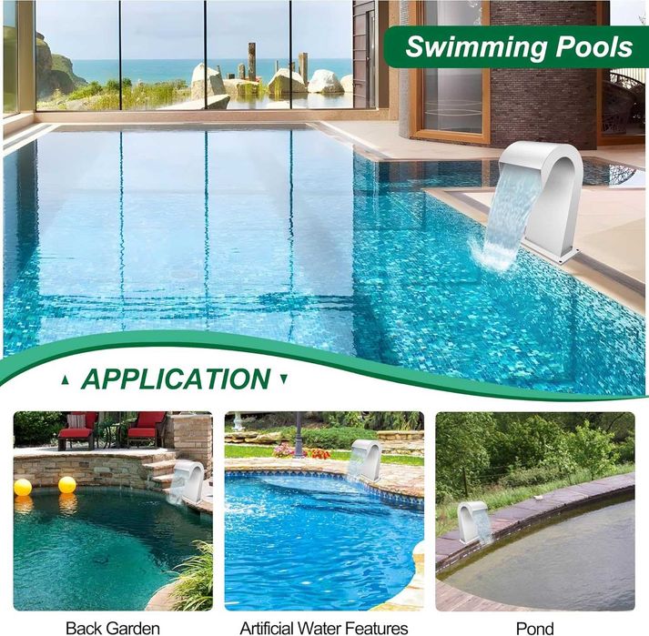 LONGRUNNEW Водопад преливник от неръждаема стомана,извит фонтан,42,5см