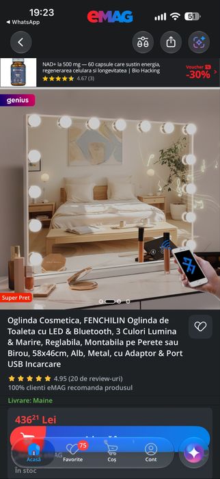 Masa laptop/machiaj + Oglinda makeup cu led