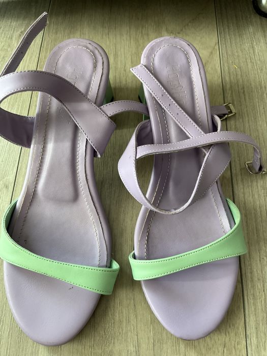 Sandale 37, verde/mov, toc 6 cm