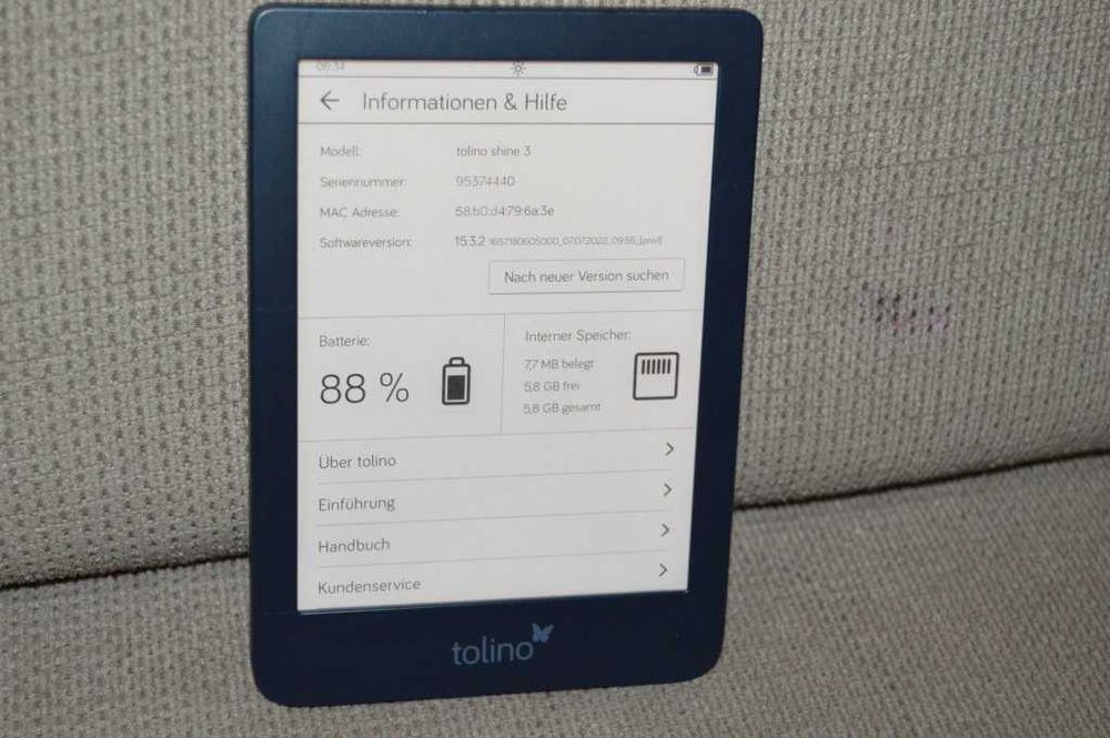E-reader Tolino Shine 3 touchscreen wifi 8gb SmartLight